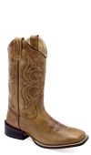 Old West Ladies Broad Square Toe Boots - Brown