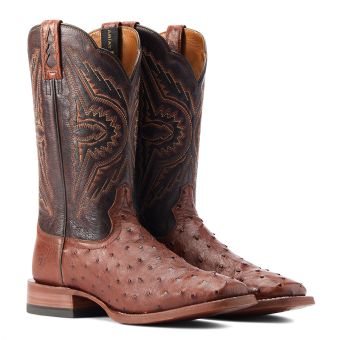 Ariat Men's Broncy Full Quill Ostrich Western Boots - Cinnamon/Dark Auburn #7