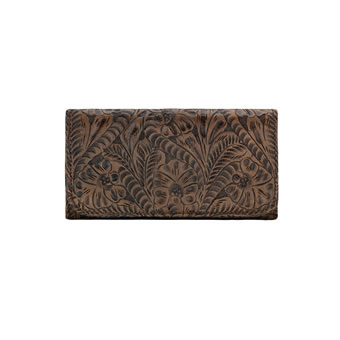 American West Hand Tooled Tri-Fold Wallet - Distressed Charcoal