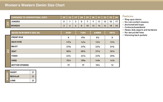 ariat jeans size chart