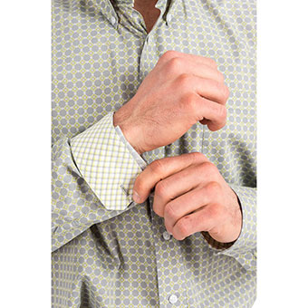 Cinch Men's L/S Diamond Print Button-Down Shirt - Grey/Lime #4