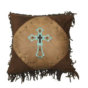 Las Cruces Embroidered Turquoise Cross Throw Pillow