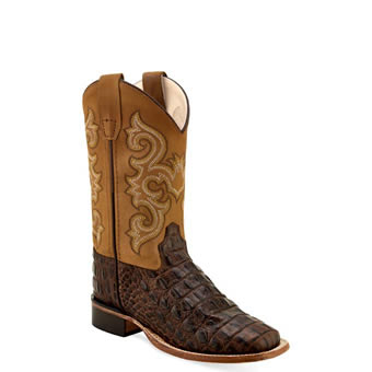 Old West Youth's Print Horn Back Gator Boots - Brown/Tan