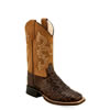 Old West Youth's Print Horn Back Gator Boots w/Rubber Sole - Brown/Tan