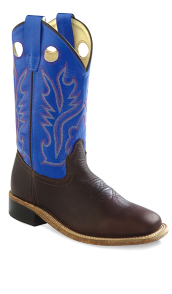 Old West Youth's Broad Square Toe Boots - Rust/Blue