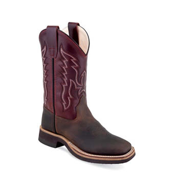 Old West Youth's Broad Square Toe Boots - Brown/Red