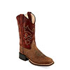 Old West Children's Broad Square Toe Boots - Brown Bullhide/Burnt Red