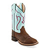 Old West Youth's Square Toe Boots - Brown/Silver Light Blue