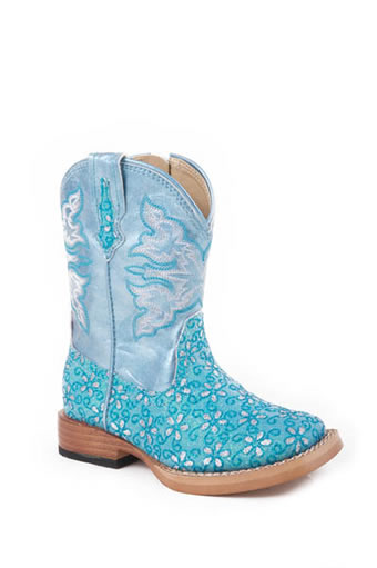 Roper Toddler's Floral Bling Square Toe Boots - Turquoise