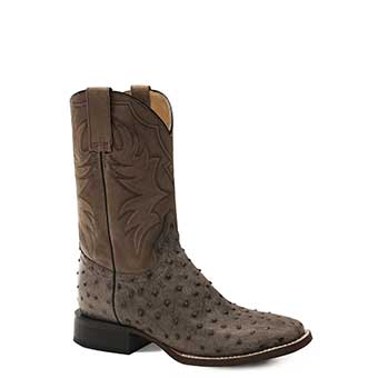 Roper Men's Oliver Full Quill Ostrich Square Toe Boots - Brown