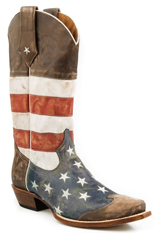 Roper Mens Distressed American Flag Snip Toe Boots