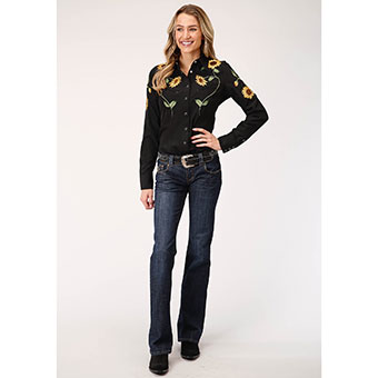 Roper Old West Collection Ladies Retro Shirt w/Sunflower Embroidery - Black #2