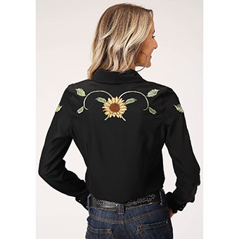 Roper Old West Collection Ladies Retro Shirt w/Sunflower Embroidery - Black #3