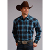 Stetson Men's Brushed Twill Flannel Plaid Shirt - Blue/Brown