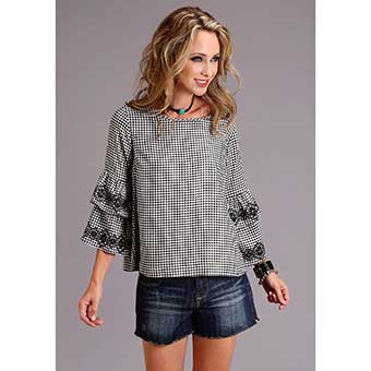 Stetson Ladies Gingham Check Peasant Blouse