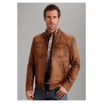 Stetson Men's Distressed Leather Jacket - Carmel