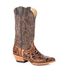 Stetson Men's Wicks Hand Tooled Leather Overlay Snip Toe Boots - Brown