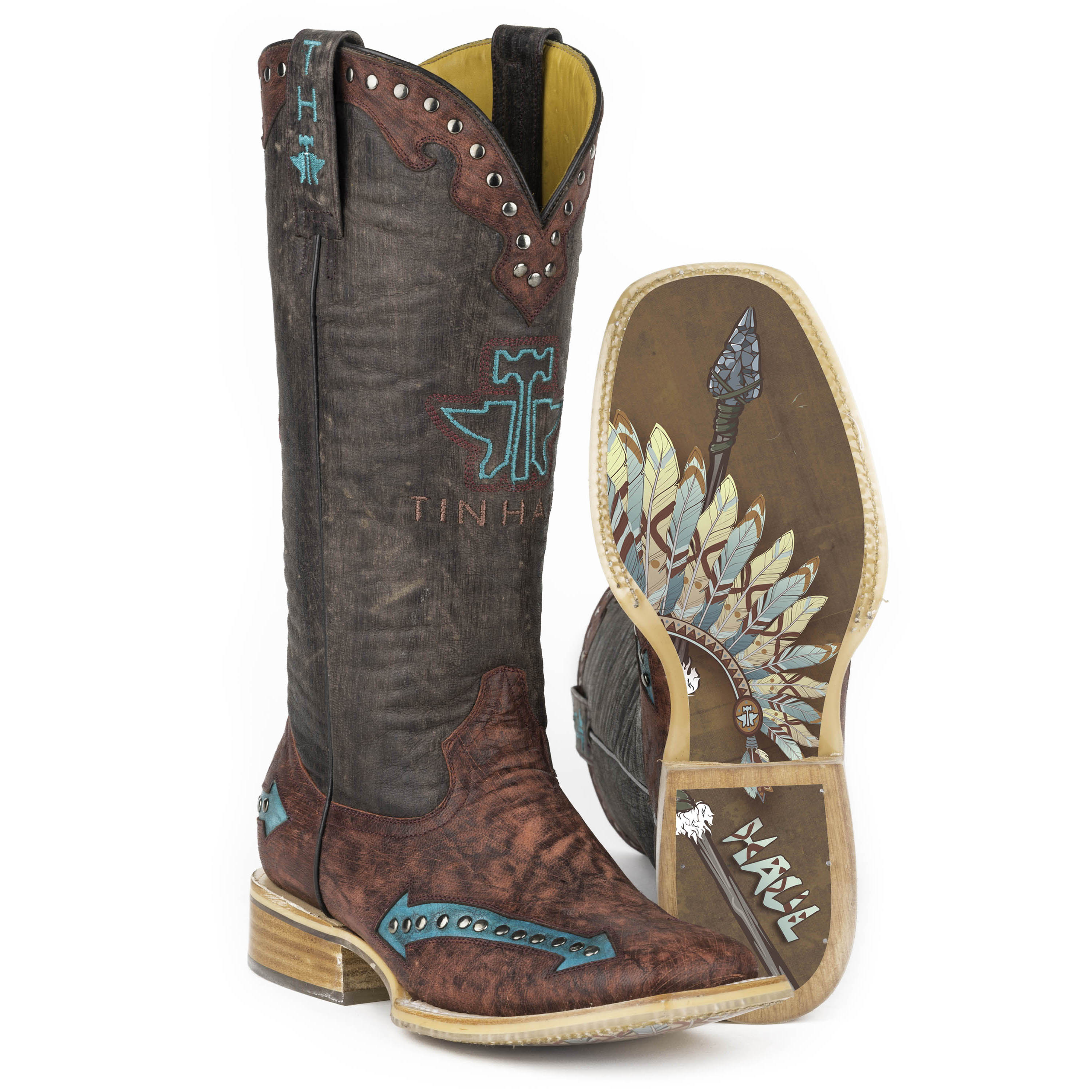Pungo Ridge Tin Haul Gal's Arrowhead Boots w/ Indian Headdress Sole