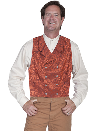 WAH MAKER Men's Double-breasted Floral Silk Vest - Rust
