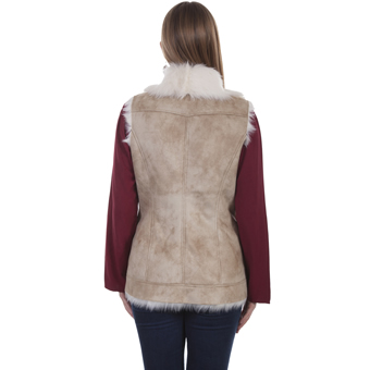 Scully Ladies Faux Fur Microsuede Vest - Beige #2
