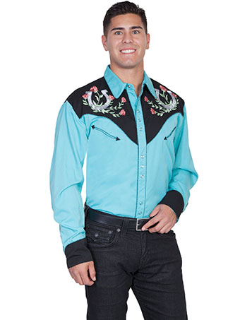 Scully Men's Shirt w/Horseshoe Rose Embroidery
