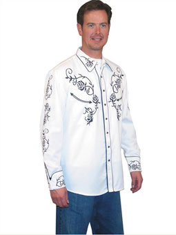 Scully Men's Shirt w/Floral Embroidery - White