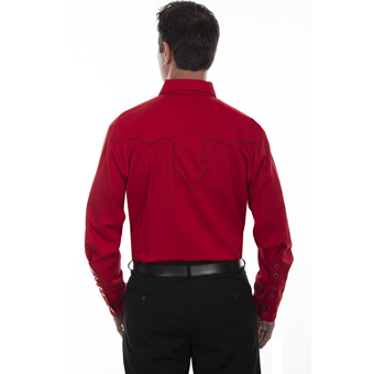 Scully Men's Solid Shirt w/Candy Cane Piping - Crimson/Black #2
