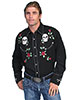 Scully Men's Black Shirt w/Skull & Rose Embroidery