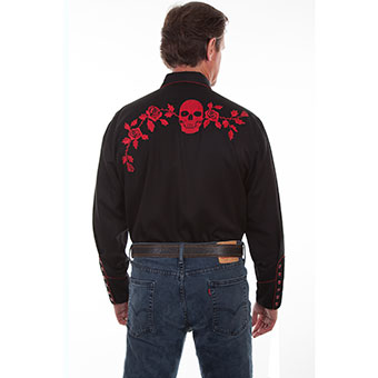 Scully Men's Western Shirt w/Red Skull & Rose Embroidery #2