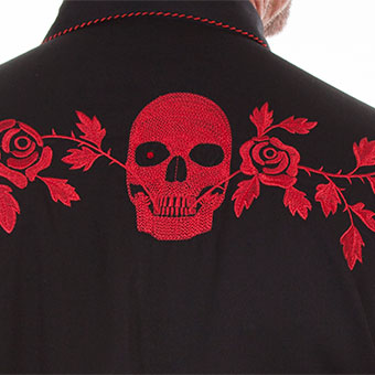 Scully Men's Western Shirt w/Red Skull & Rose Embroidery #3