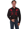 Scully Men's Western Shirt w/Red Skull & Rose Embroidery