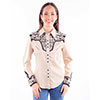 Scully Ladies Long Sleeve Shirt w/Floral Tooled Embroidery - Tan