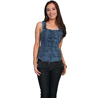 Cantina Collection Ladies Lace Up Tank Top - Denim Blue