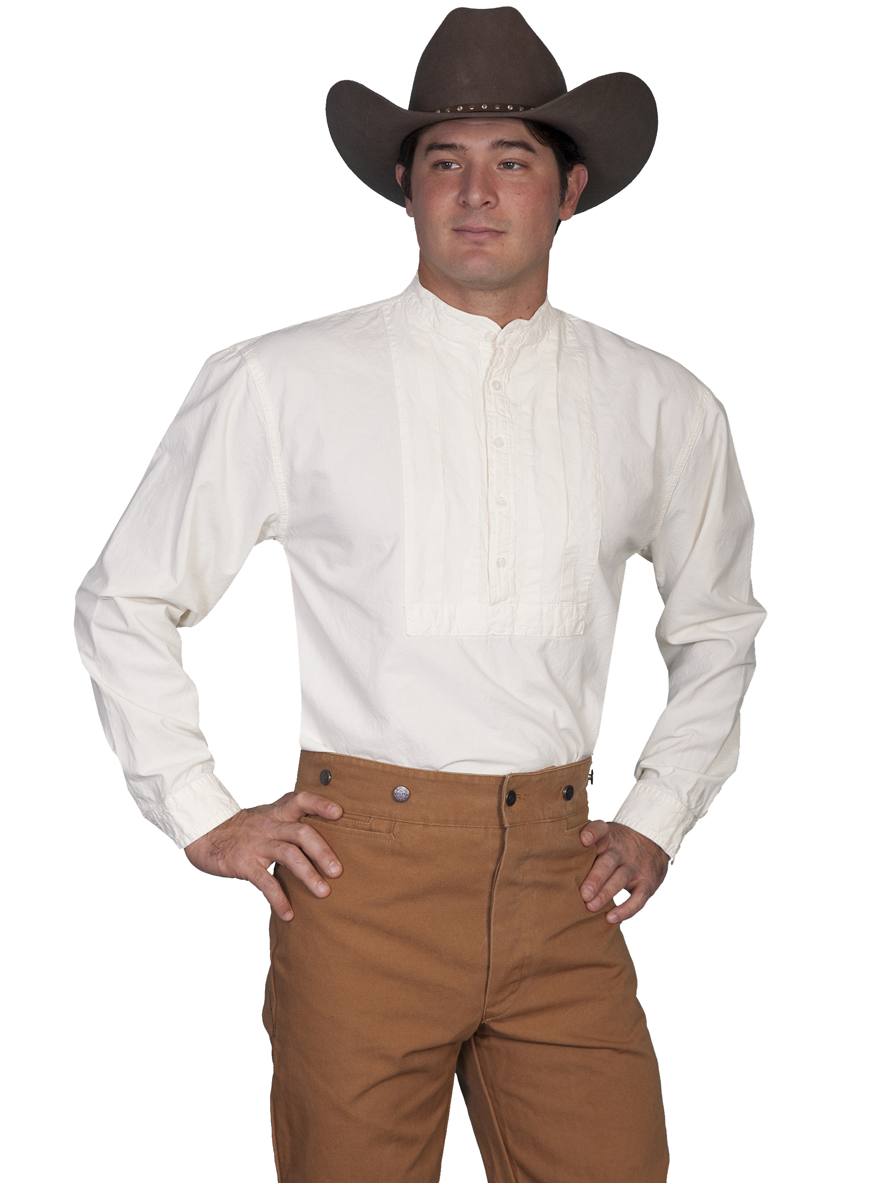 Scully Men's RangeWear Pleated Bib Shirt w/Band Collar - Ivory