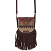 Scully Woven Aztec Wool Blend Leather Crossbody Handbag w/Fringe - Brown