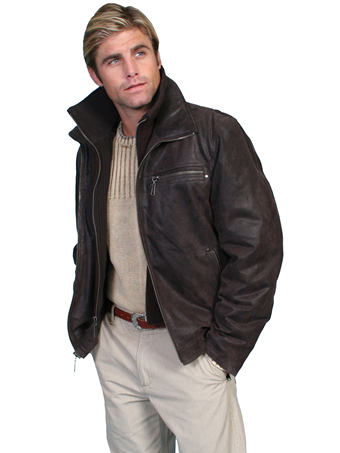 Scully Men's Frontier Leather Jacket w/Zip Out Knit Front - Brown