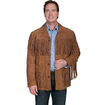 Scully Men's Boar Suede Leather Jacket w/Fringe - Cinnamon