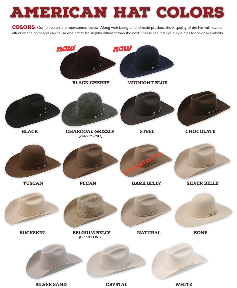 American Hat Company Felt Hat Color Chart