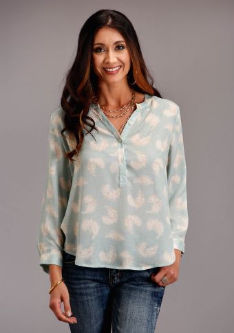 Stetson Women's Rayon Feathers Print 3/4 Sleeve Blouse