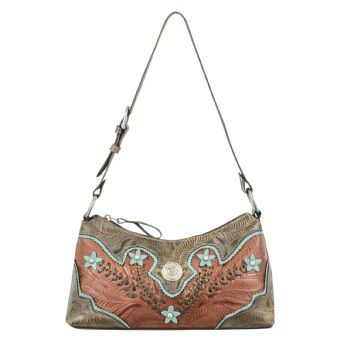 American West Desert Wildflower Zip-Top Shoulder Bag - Brown/Blue #2