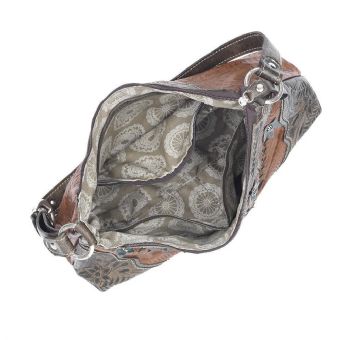 American West Desert Wildflower Zip-Top Shoulder Bag - Brown/Blue #3