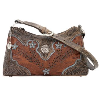 American West Desert Wildflower Zip-Top Shoulder Bag - Brown/Blue