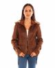 Scully Ladies Faux Fur & Leather Zip Up Jacket - Brown