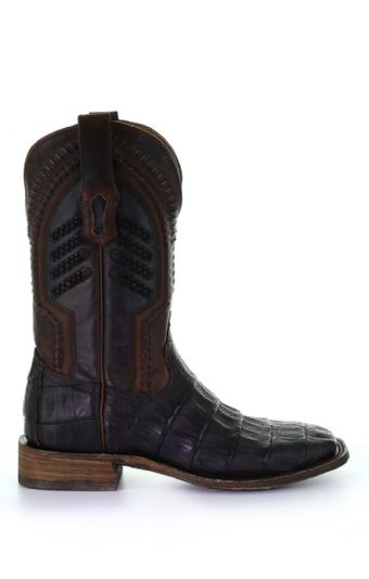 Corral Men's Dark Brown Oiled Caiman Boots w/Embroidered & Woven Shaft #2