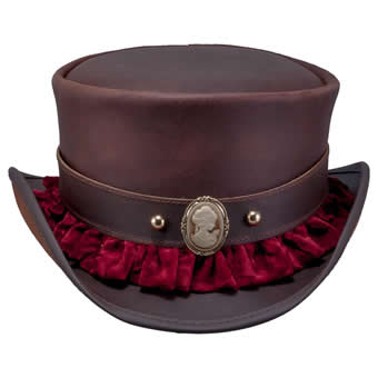 Steampunk Hatter Marlow Top Hat w/Portrait Band - Brown/Burgundy/Size MD #2