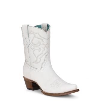 Corral Women's Snip Toe White Embroidery Shorty Boots