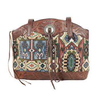 American West Bella Beau Tapestry Zip Top Tote w/ Secret Compartment - Brown