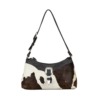 American West Cow Town Hair On Zip Top Shoulder Bag - Brown/White #3