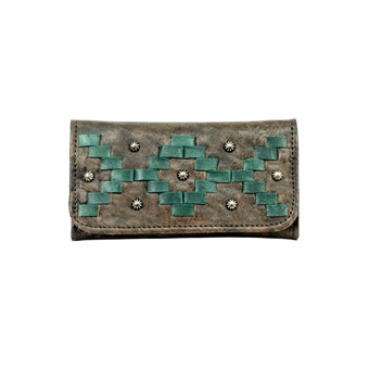 American West Tribal Weave Tri-Fold Wallet - Distressed Charcoal