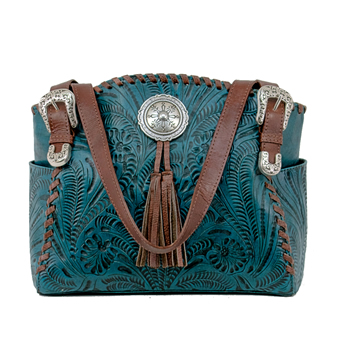 American West Lariats And Lace Zip Top Tote w/ Secret Compartment - Dark Turquoise